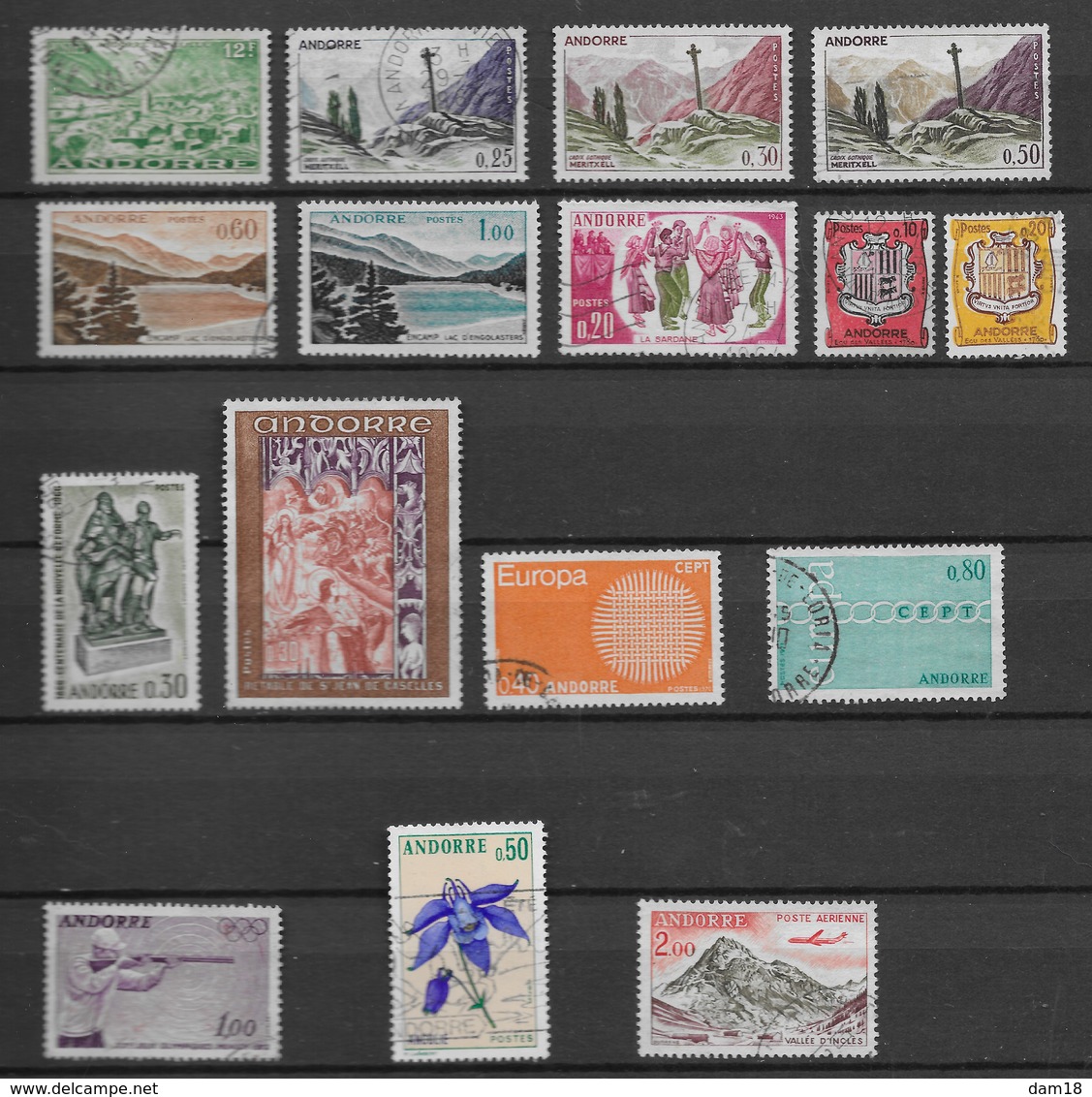 ANDORRE LOT 16 TIMBRES OBLITERES  Côte YT 2015 30,00 Euros TBE - Collections