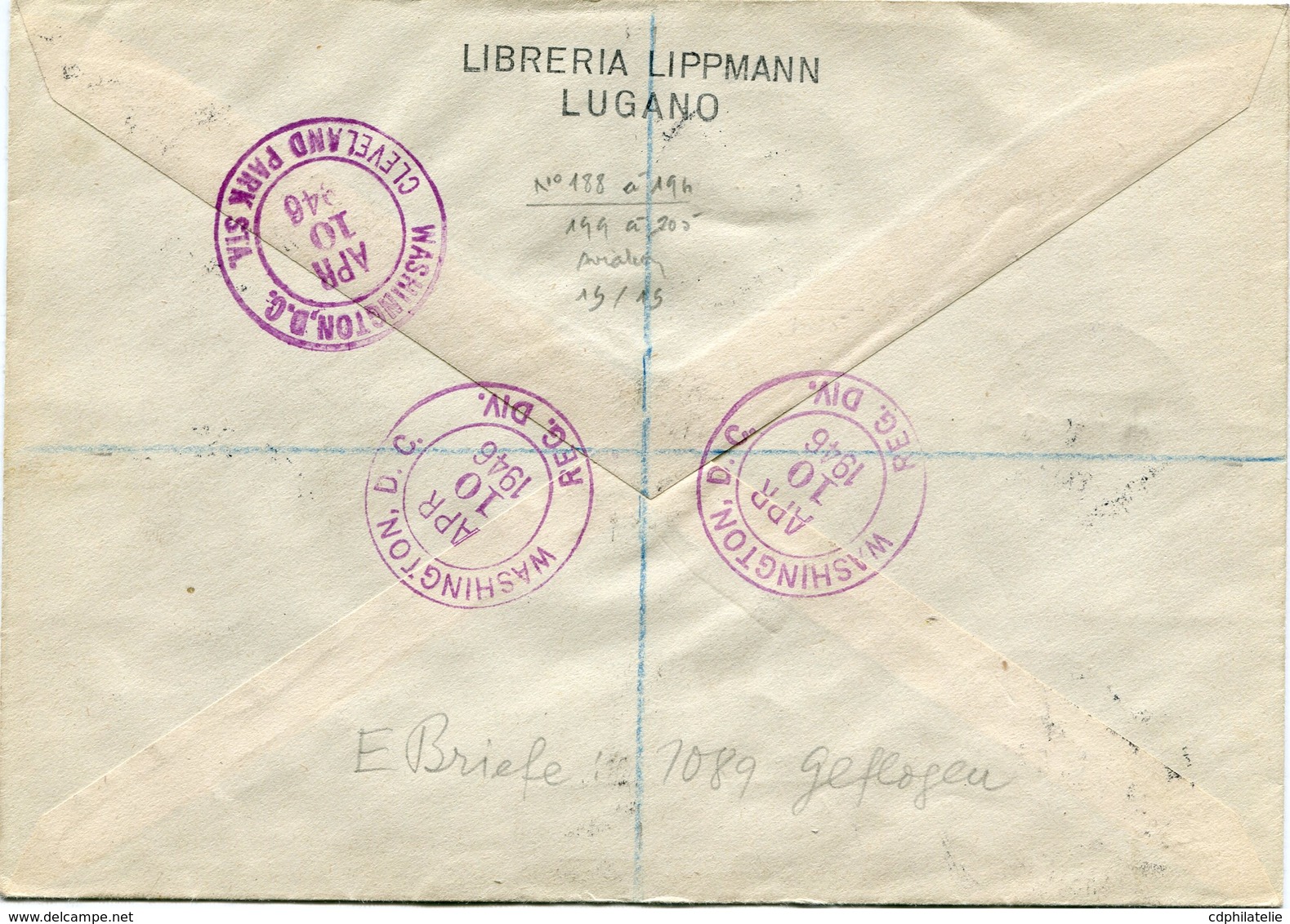 LIECHTENSTEIN LETTRE RECOMMANDEE  PAR AVION DEPART VADUZ 8 IV 46 POUR LES ETATS-UNIS - Storia Postale