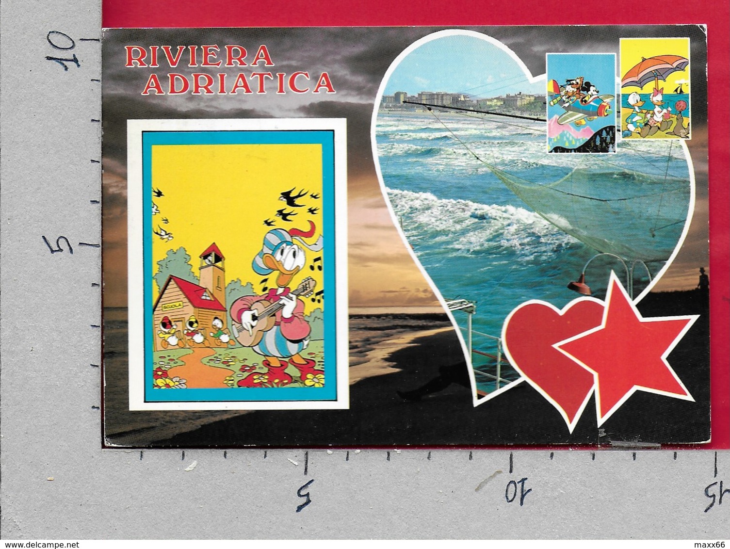 CARTOLINA VG ITALIA - RIVIERA ADRIATICA - Disney - Paperino - Vedutine Multivue - 10 X 15 - ANN. 19?? - Altri & Non Classificati