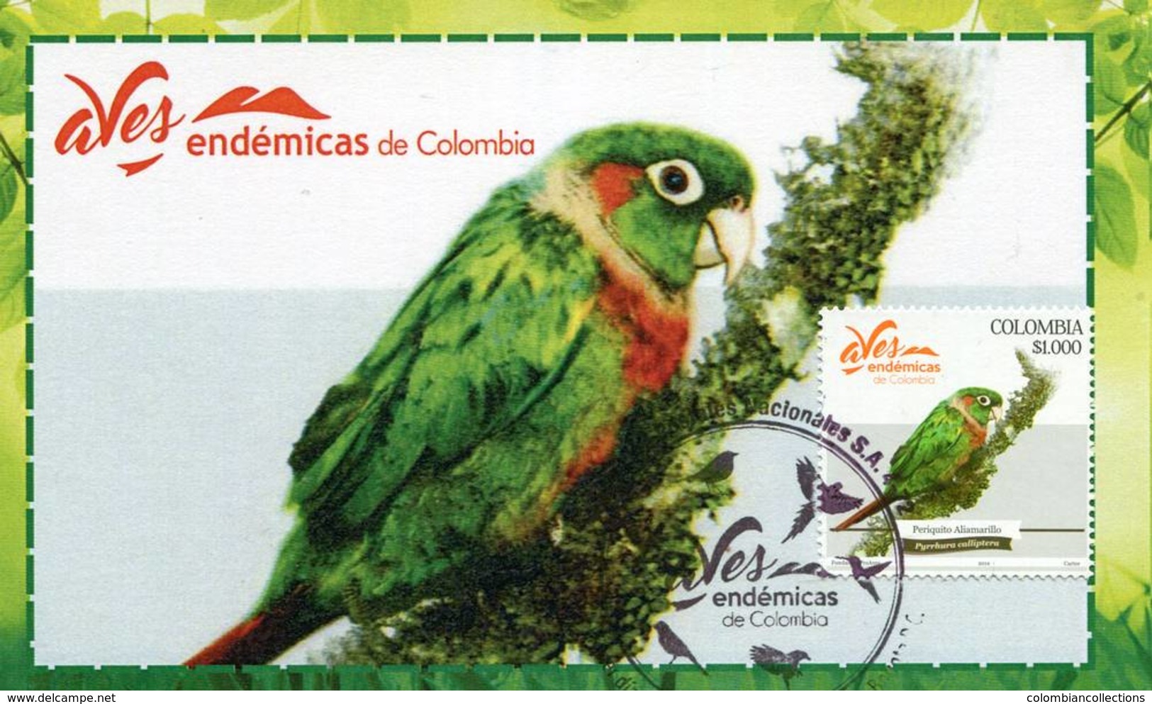 Lote PEP1034, Colombia, 2018, Entero Postal Stationery, Postcard, Aves Endemicas, Bird, Periquito Aliamarillo - Colombia