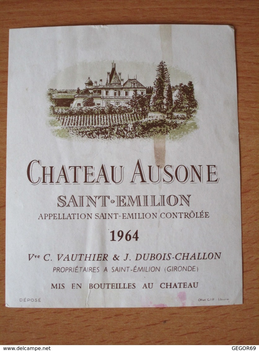 ETIQUETTE DE VIN SAINT-EMILION CHATEAU AUSONE 1964 - Bordeaux