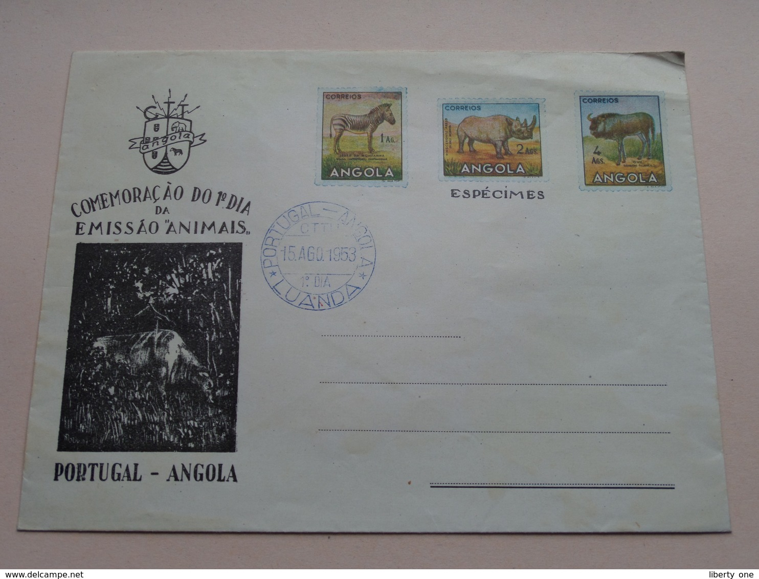 EMISSAO " ANIMALS " 1° Dia PORTUGAL - ANGOLA 15-Ago-1953 ( Zie/voir Foto's Voor/pour Détails ) Printed Stamps > 2 Pcs. ! - FDC