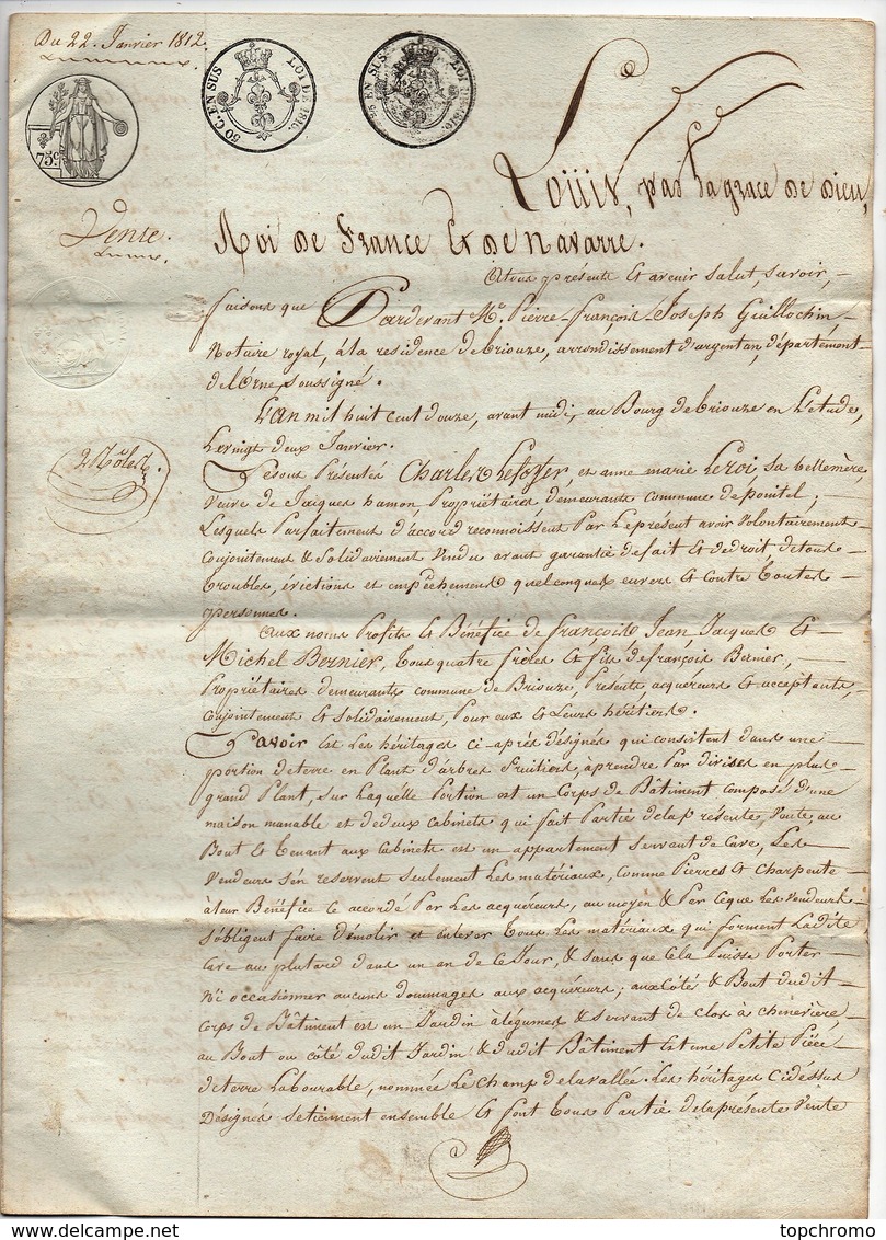 Acte Notarial Notaire Guillochon Briouze Orne Manuscrit Vente Lefoyer Leroi à Bernier 1812 (4 Pages) - Manoscritti