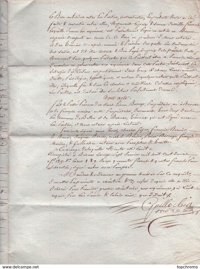 Acte Notarial Notaire Guillochon Briouze Orne Manuscrit Vente Lefoyer Leroi à Bernier 1812 (4 Pages) - Manoscritti
