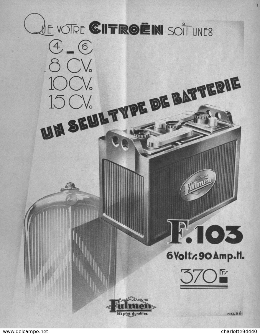 PUB BATTERIE  "  FULMEN   "  Et   CITROEN  1933 (6) - Other & Unclassified