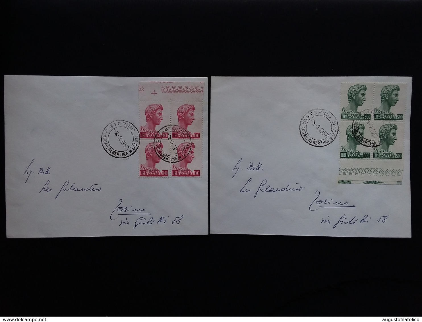 REPUBBLICA - 2 Buste Con Quartine Timbrate Di S. Giorgio Da Lire 500 E 1000 + Spese Postali - 1946-60: Storia Postale