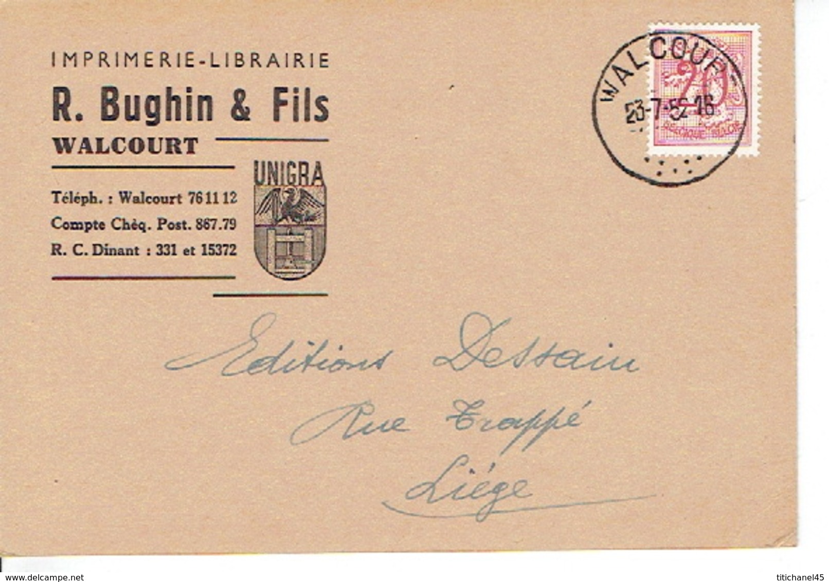 CP Publicitaire WALCOURT 1952 - R. BUGHIN & Fils -  Imprimerie - Librairie - Papeterie - Walcourt