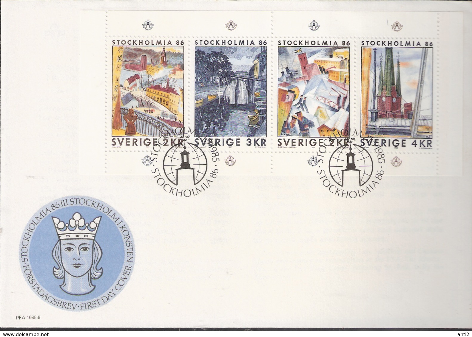 Sweden 1985 International Stamp Exhibition STOCKHOLMIA '86, Stockholm (III): Stockholm In Art  Mi 1336-1339 FDC - Storia Postale