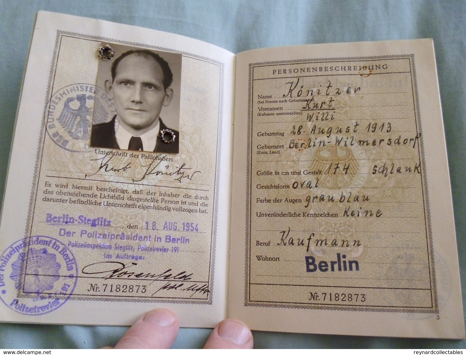 1954 Germany Reisepass Passport Issued Berlin Steglitz, With Fiscals, No Visas - Historical Documents