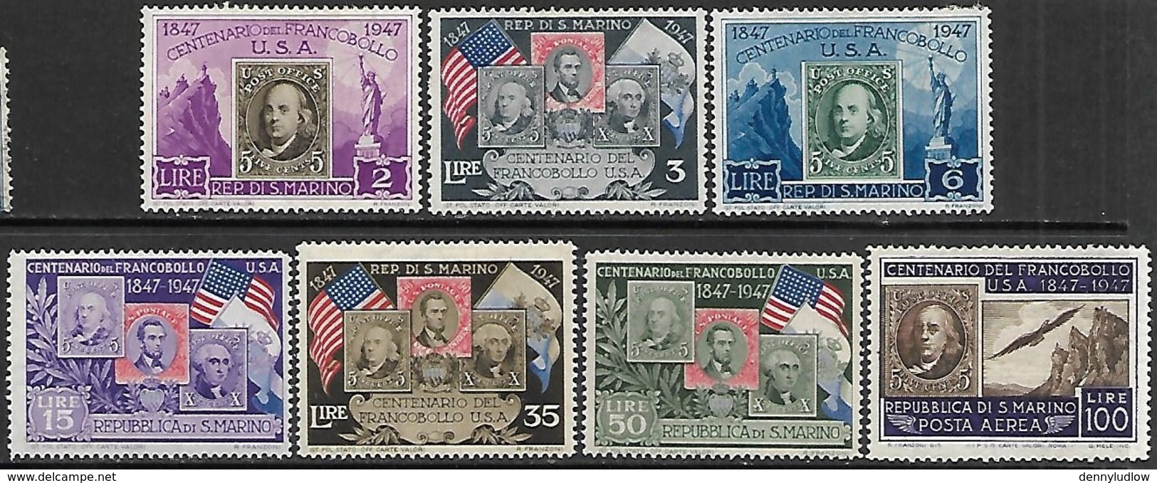 San Marino    1947   Stamps Centennial Set Of 7  MH    2016 Scott Value $14.85 - Neufs