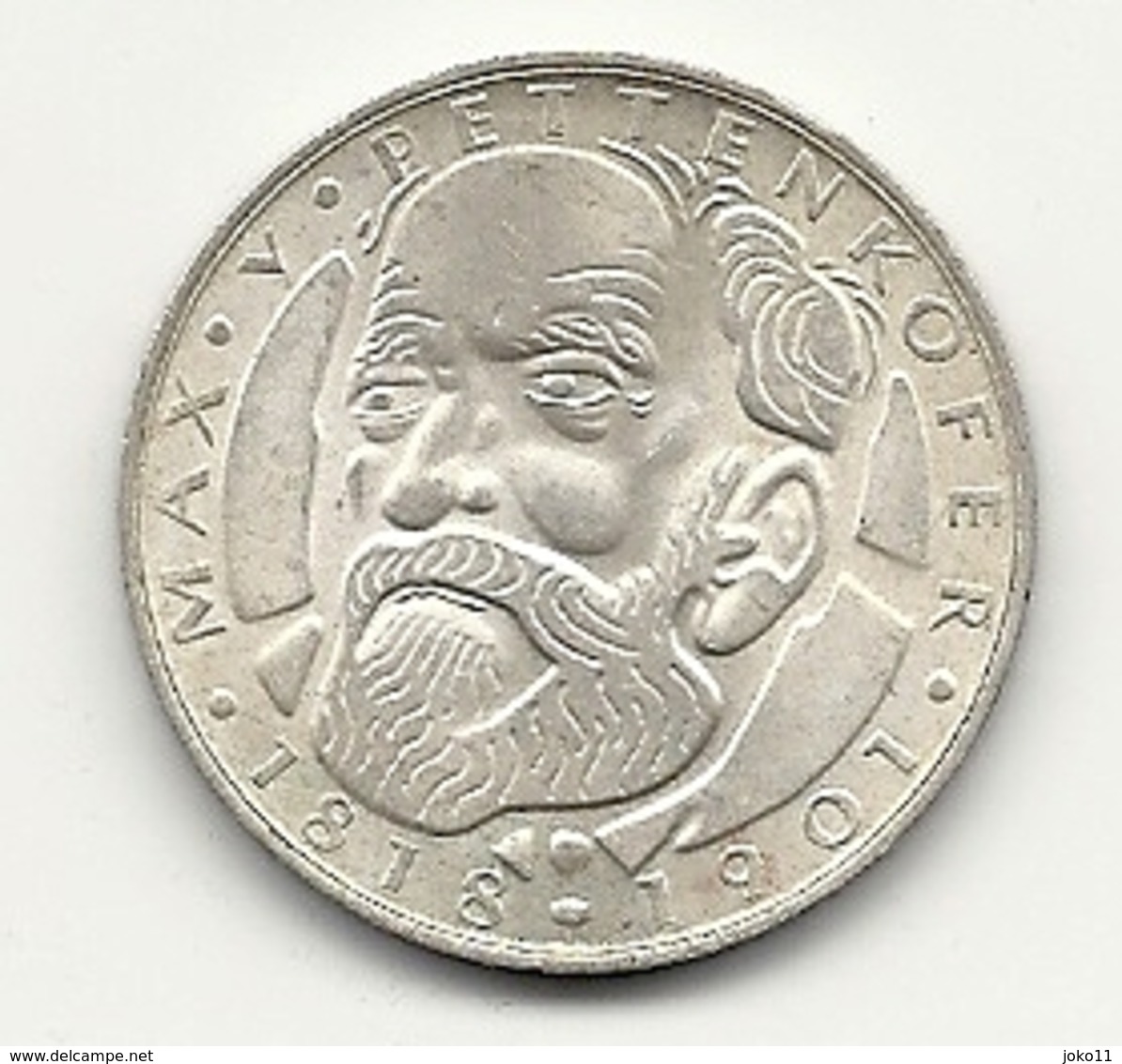 5 DM Silbergedenkmünze, 1968, 150. Geb. Max Von Pettenkofer, Bankfrisch - Gedenkmünzen