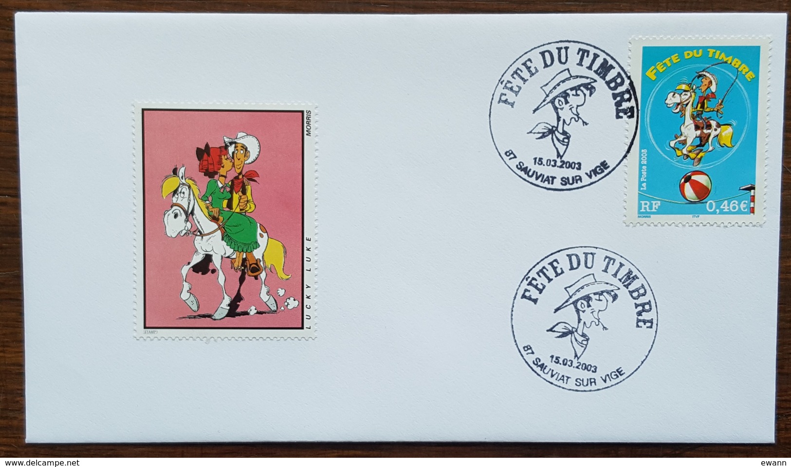 FDC 2003 - YT N°3546 - FETE DU TIMBRE / LUCKY LUKE - SAUVIAT SUR VIGE - 2000-2009