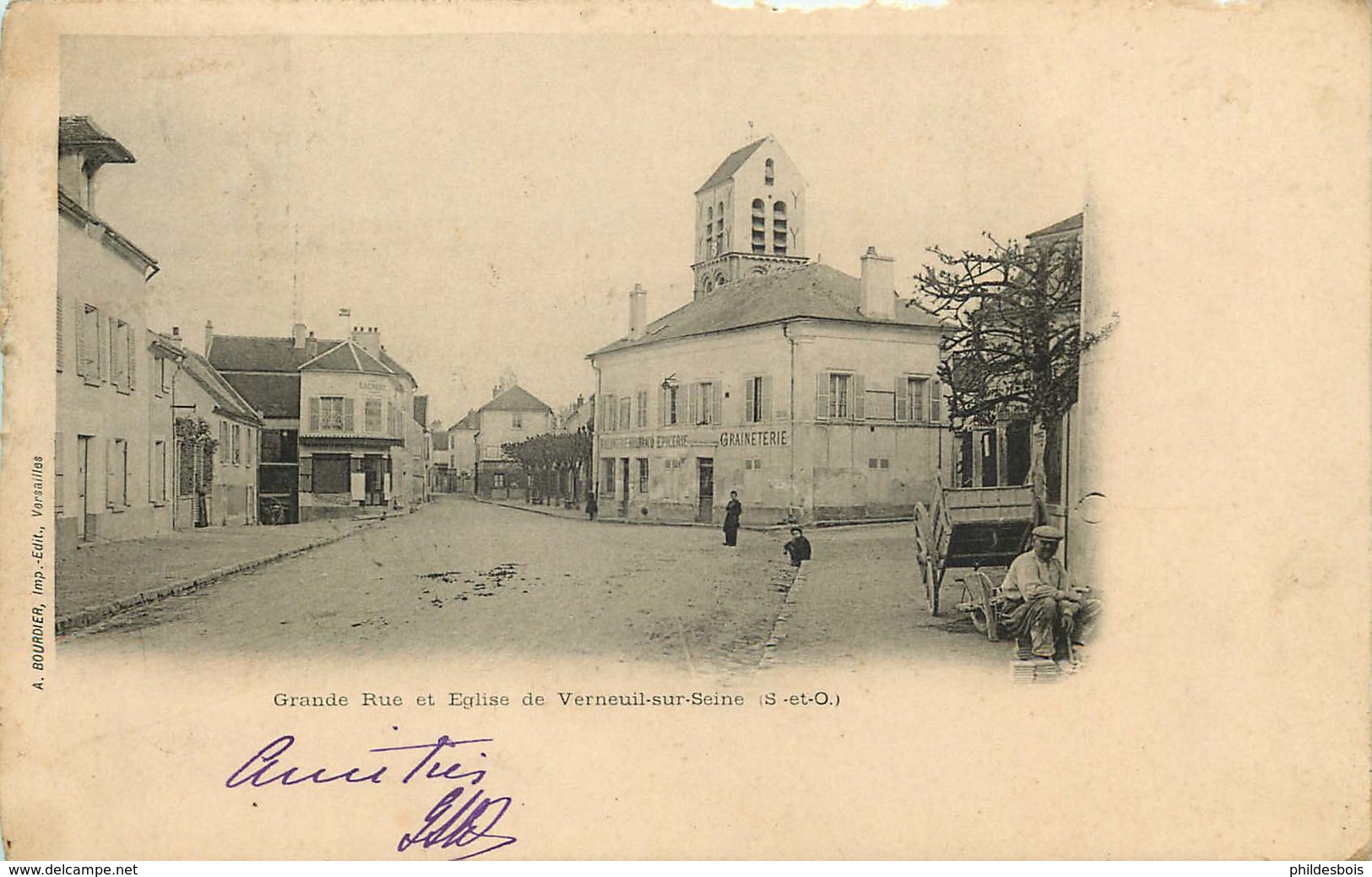YVELINES VERNEUIL SUR SEINE Grande Rue Et église - Verneuil Sur Seine