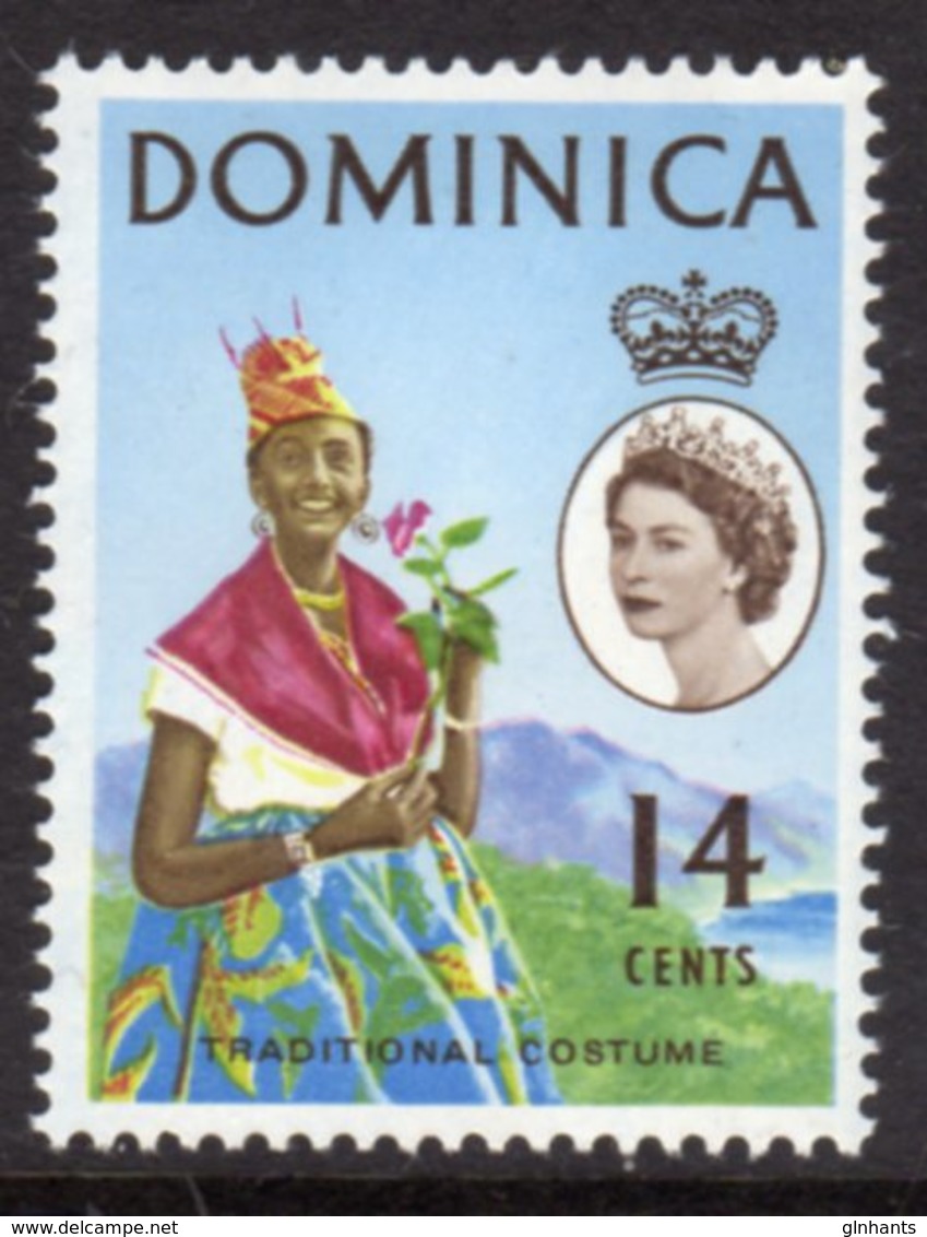 DOMINICA - 1963 QE II DEFINITIVE 14c STAMP TYPE I EYES STRAIGHT FINE MNH ** SG171 - Costumes
