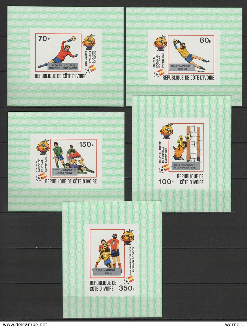 Ivory Coast 1982 Football Soccer World Cup Set Of 5 S/s With Winners Overprint Imperf. MNH -scarce- - 1982 – Espagne