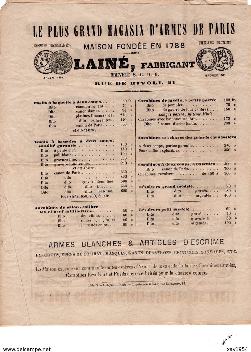 CATALOGUE DE VENTES D'ARMES A FEU & ARMES BLANCHES VENDUES A PARIS EN 1870 - Autres & Non Classés