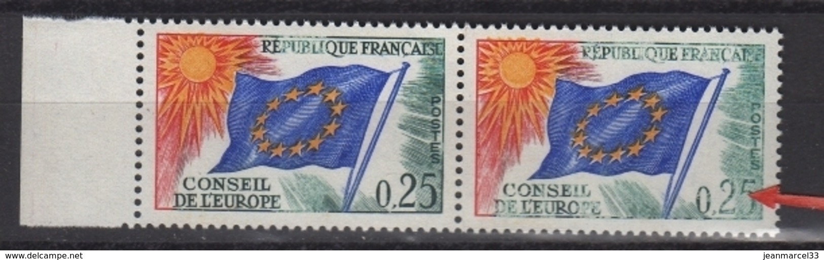 Variété Du Conseil De L'Europe 0,25 N° S28 Neuf Sans Charnière, Impression Défectueuse Surtout Timbre De Droite - Unused Stamps