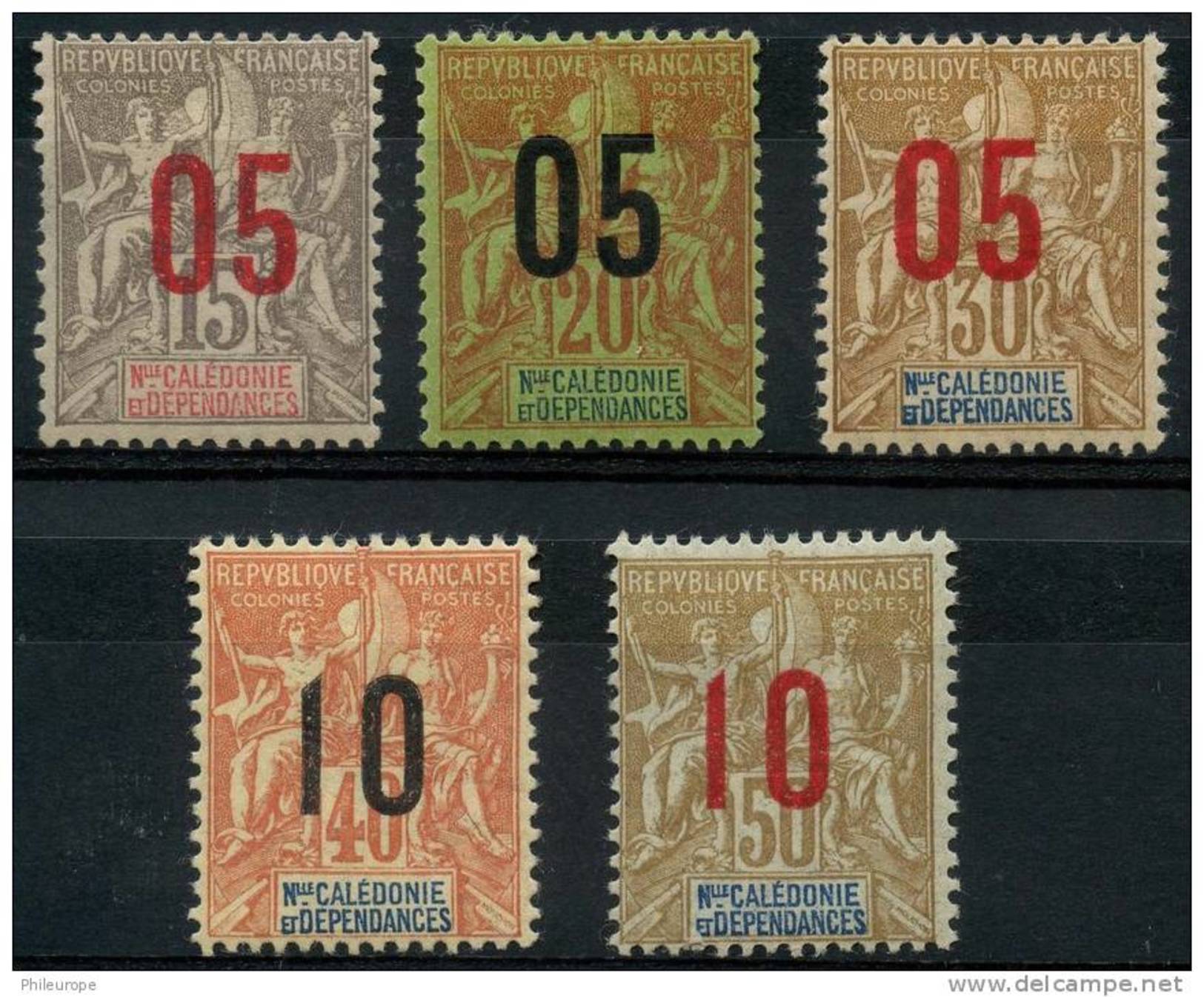 Nouvelle Caledonie (1912) N 105 à 109 * (charniere) - Neufs