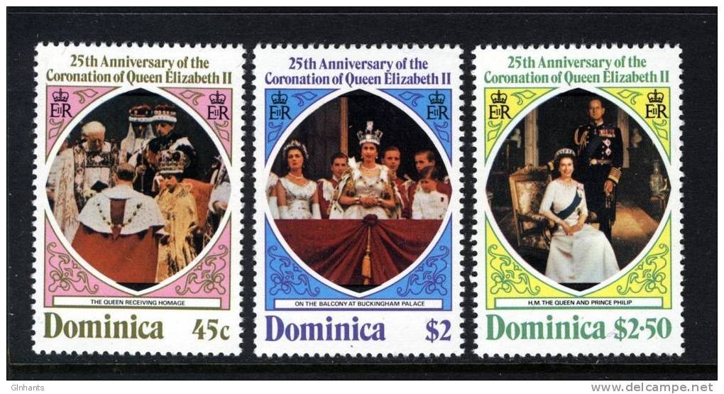 DOMINICA - 1978 QUEEN ELIZABETH II CORONATION ANNIVERSARY SET (3V) SG 612-614 FINE MNH ** - Dominica (1978-...)
