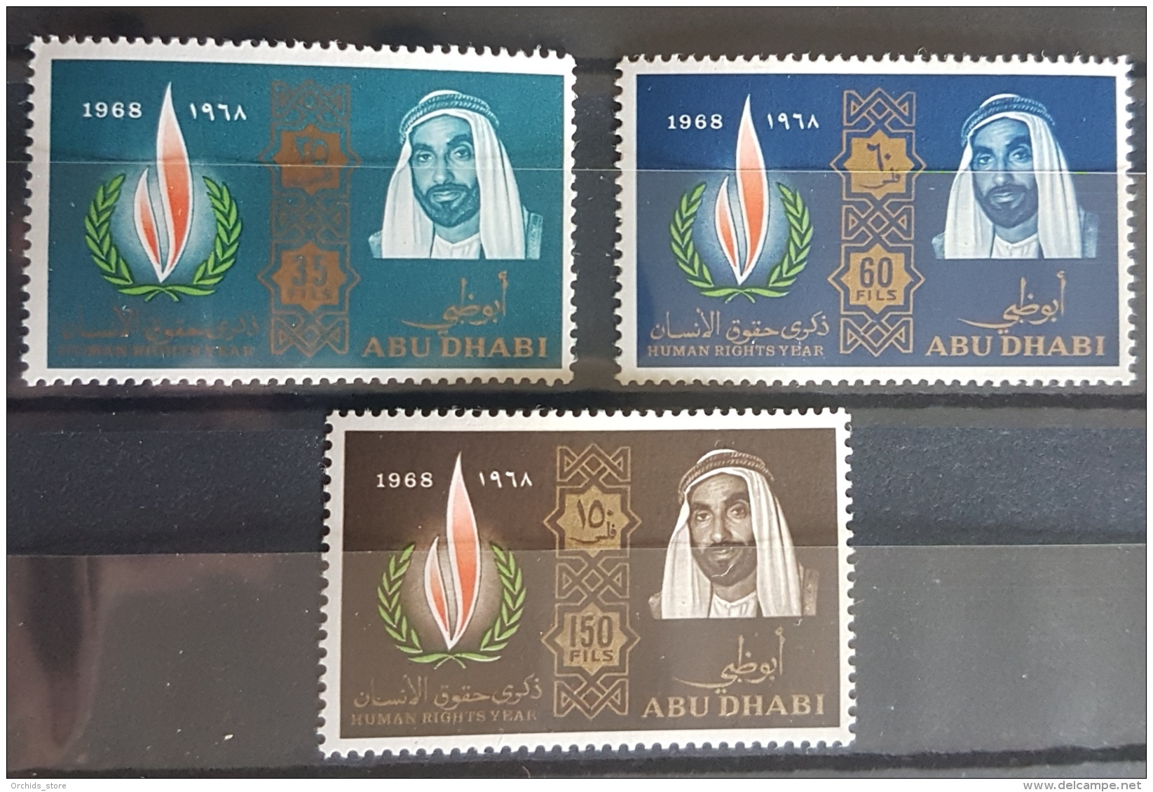 HX35 - Abu Dhabi 1968 SG 42/44 Complete Set 3v. MNH - Human Rights &amp; Shaikh Zaid - Abu Dhabi