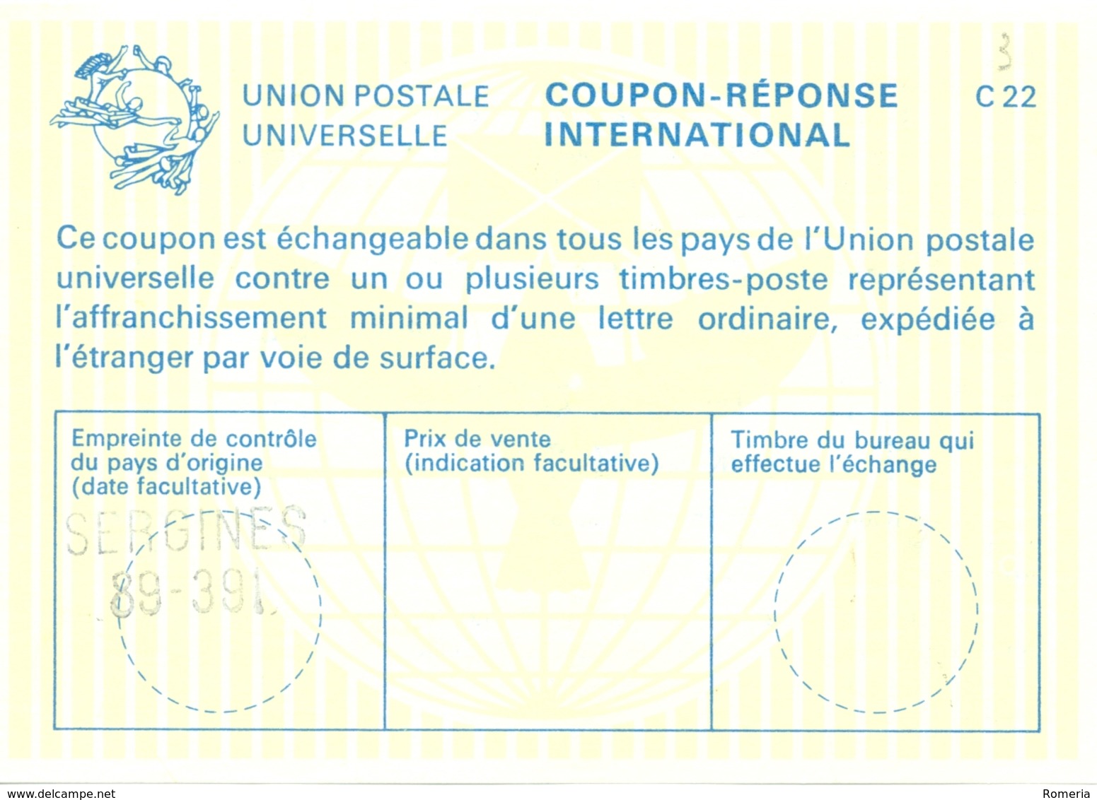 France - Coupon Réponse International - Sergines 89-391 - Coupons-réponse