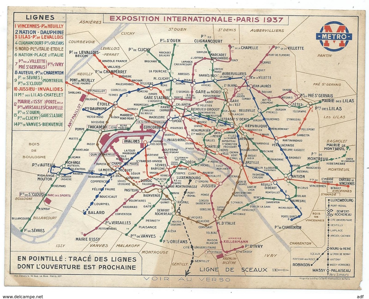 PLAN LE CHEMIN DE FER METROPOLITAIN, METRO, EXPOSITION INTERNATIONALE PARIS 1937 - Europe