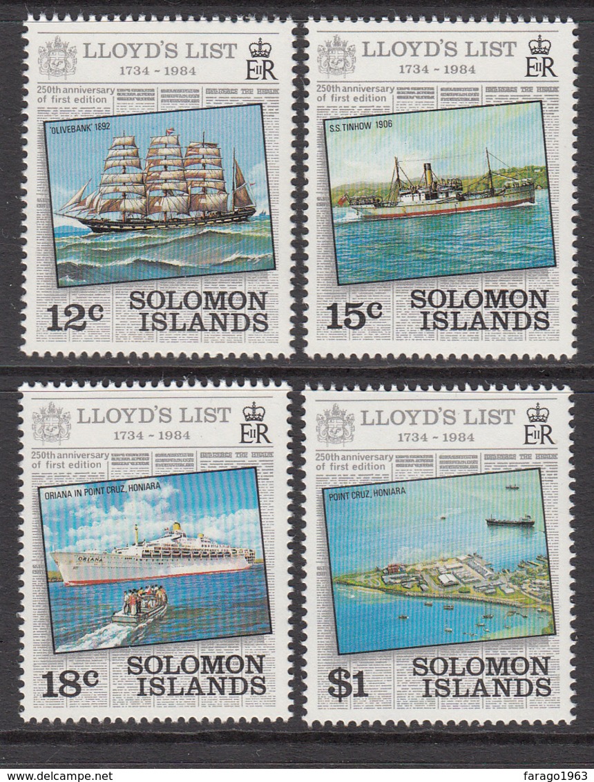 1984 Solomon Islands  Lloyds List Ships Container Port Set Of 4 MNH - Solomon Islands (1978-...)