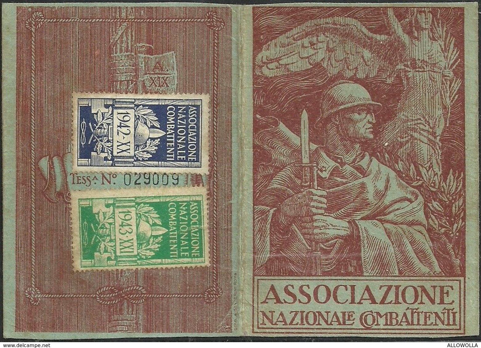 1795 " ASSOCIAZIONE NAZIONALE COMBATTENTI-TESSERA DEL CAPORAL MAGGIORE MANZINO " TESSERA  ORIGINALE - Non Classificati