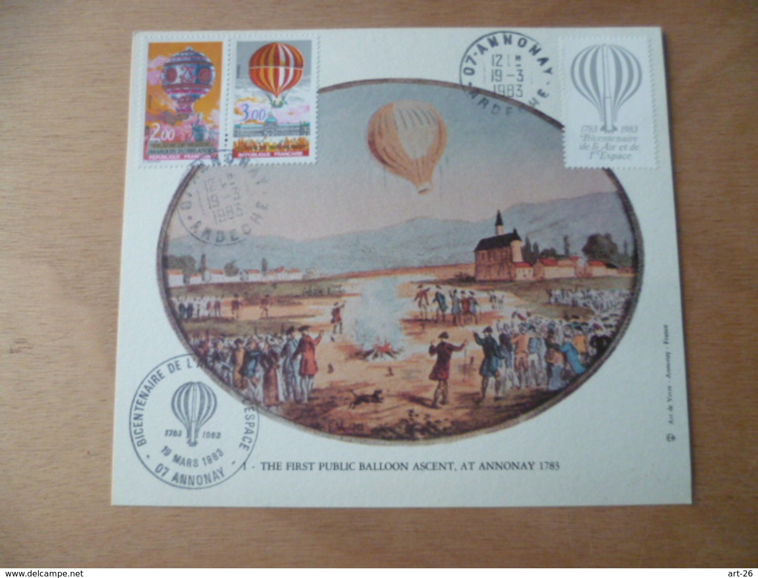 CARTE  MONTGOLFIERE  CACHET  BICENTENAIRE ANNONAY - Montgolfières