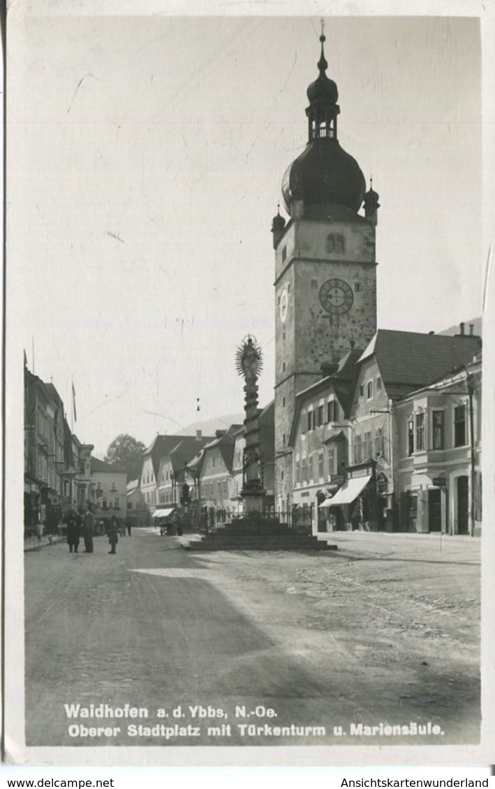 005851  Waidhofen An Der Ybbs - Oberer Stadtplatz Mit Türkenturm U. Mariensäule  1935 - Waidhofen An Der Ybbs