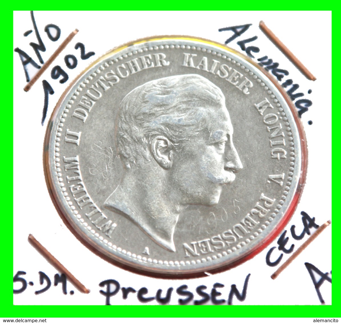 PREUSSEN - WILHELM II DEUTSCHER KAISERKÖNIG VON PREUSSEN 5 DM AÑO 1913 – CECA-A - 2, 3 & 5 Mark Argent