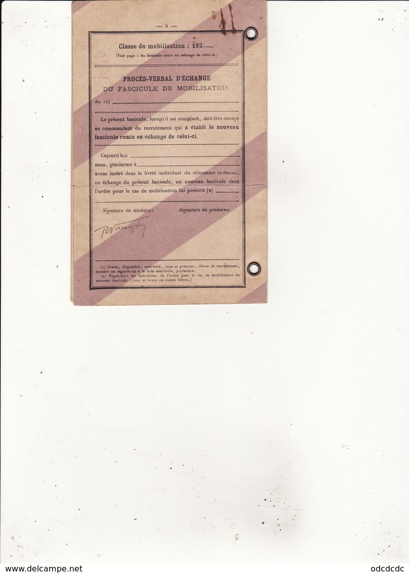 FASCICULE DE MOBILISATION NANCY  Valentin Robert Garde Forestier St Maurice Sur Moselle 15 Avril 1939 - Documents