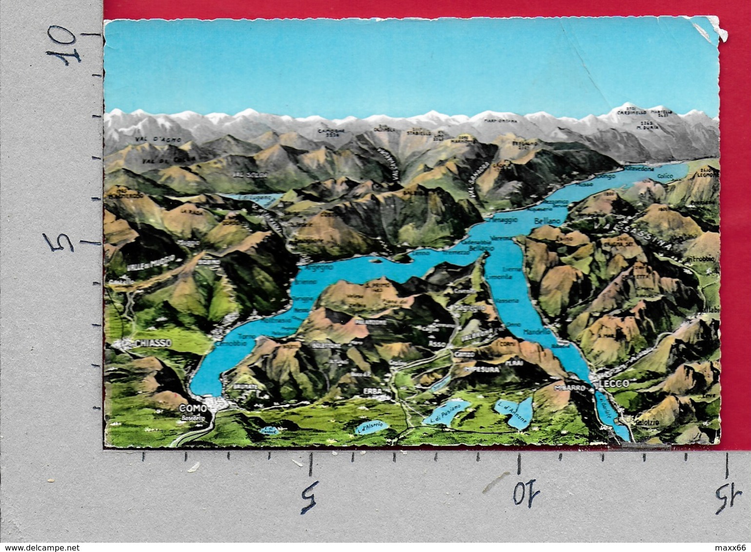 CARTOLINA VG ITALIA - Panorama Del LAGO DI COMO - Cartina - 10 X 15 - ANN. 1966 - Carte Geografiche