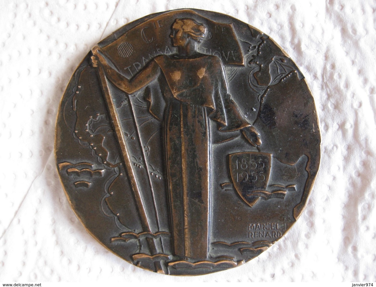 Médaille Centenaire De La Compagnie Générale Transatlantique 1855 - 1955 Par Marcel Renard - Autres & Non Classés