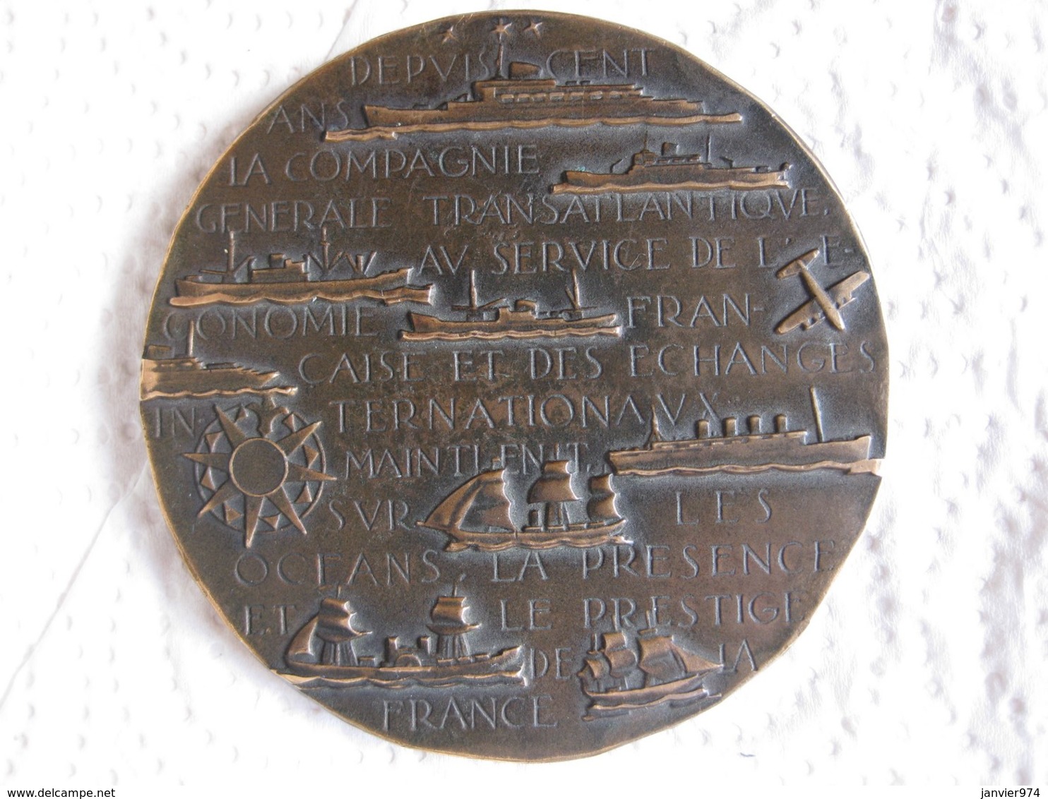Médaille Centenaire De La Compagnie Générale Transatlantique 1855 - 1955 Par Marcel Renard - Autres & Non Classés