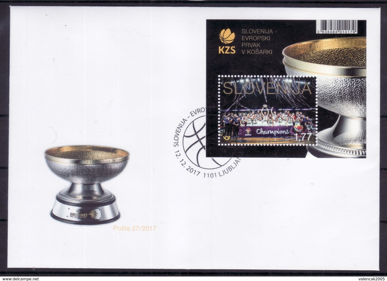 A88 Slowenien Slovenia 2017 Mi.No. 1284 FDC Basketball Europa Winner Gold Medal Championship In Turkey Istanbul - Basketball