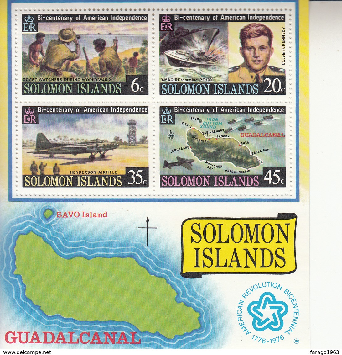 1976 Solomon Islands Bi-centenary Of American Independence Planes, Boats, Map Souvenir Sheet Of 4 MNH - Salomoninseln (Salomonen 1978-...)