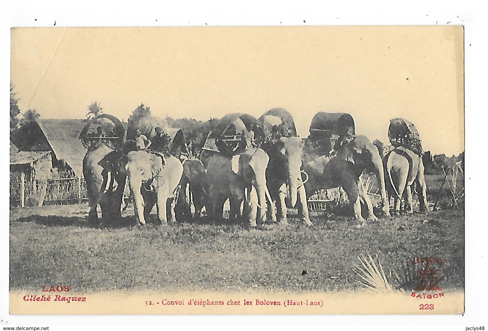 LAOS -  Convoi D'éléphants Chez Les Boloven (Haut-Laos)     ##  RARE  ##    -   L 1 - Laos