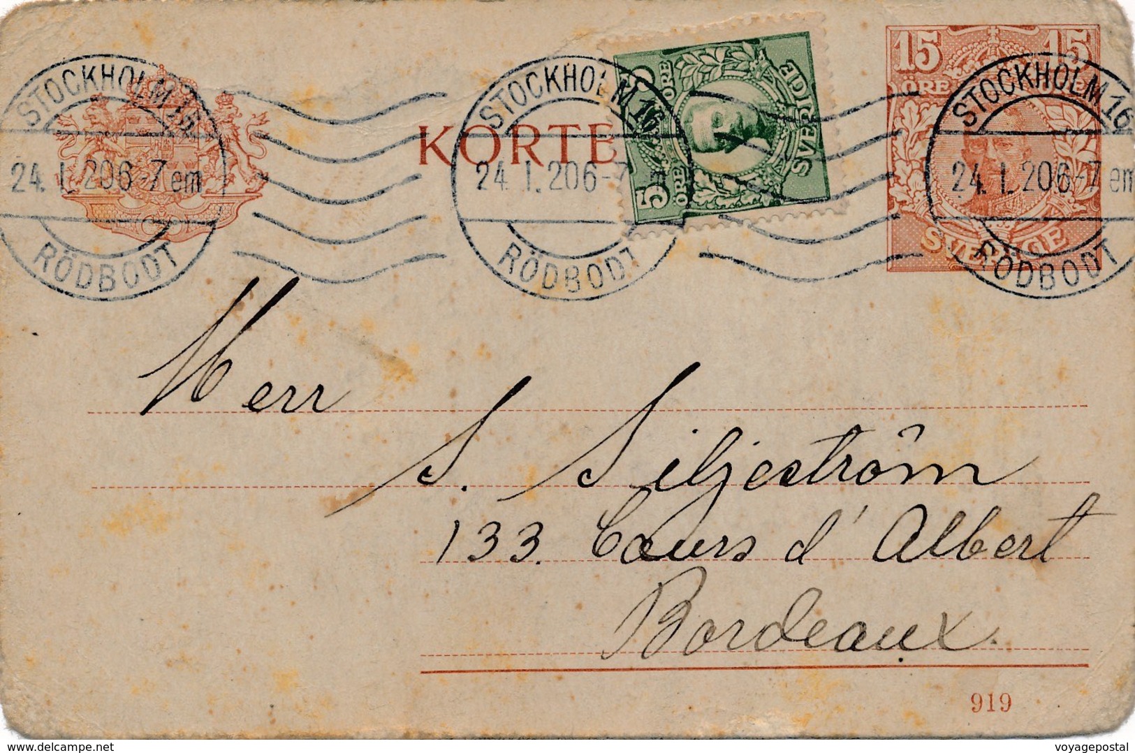 Entier Postal Stockholm Pour La France 1920 - Postal Stationery