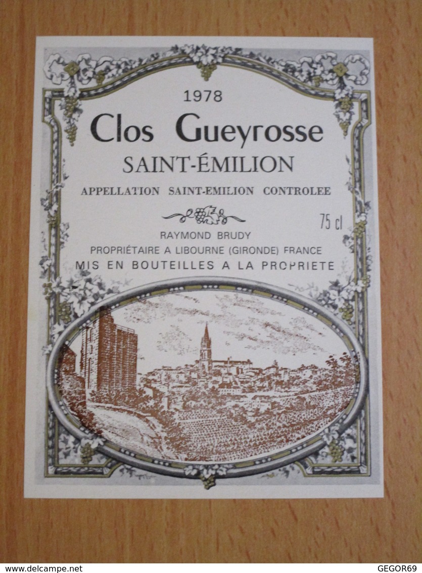 ETIQUETTE DE VIN SAINT-EMILION CLOS GUEYROSSE 1978 - Bordeaux