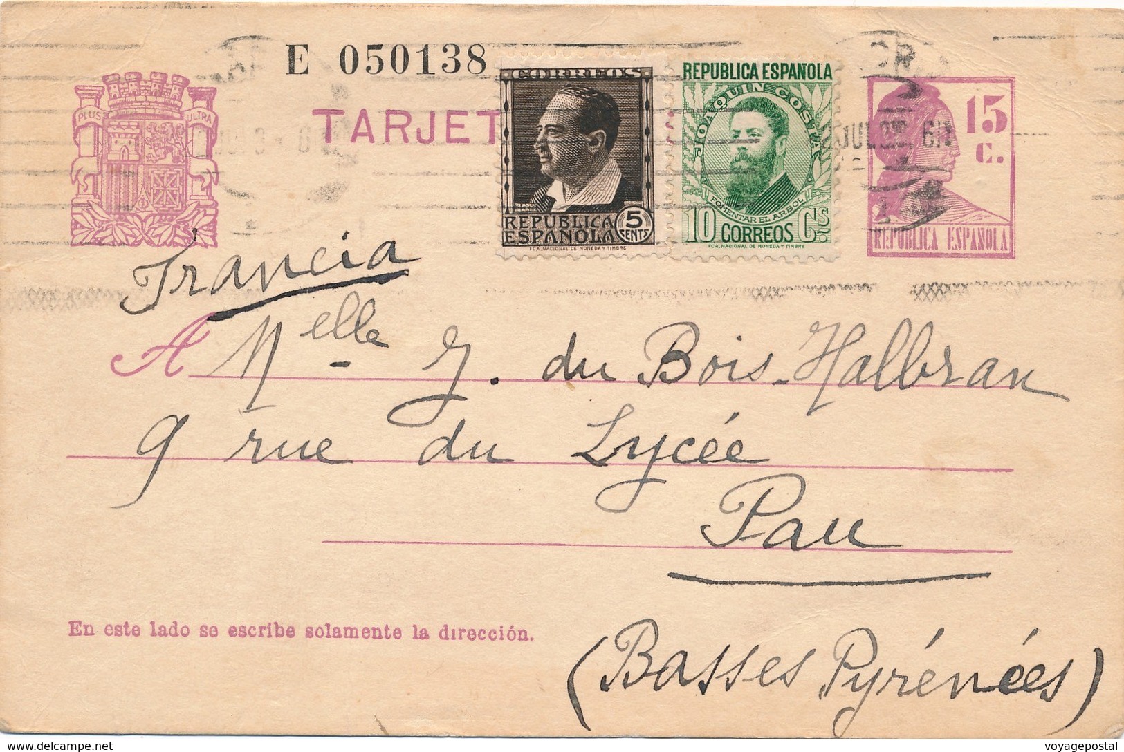 Entier Postal Madrid Pour Pau - 1931-....