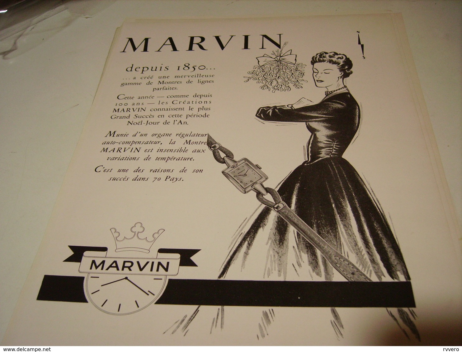 ANCIENNE PUBLICITE MONTRE MARVIN 1950 - Autres & Non Classés