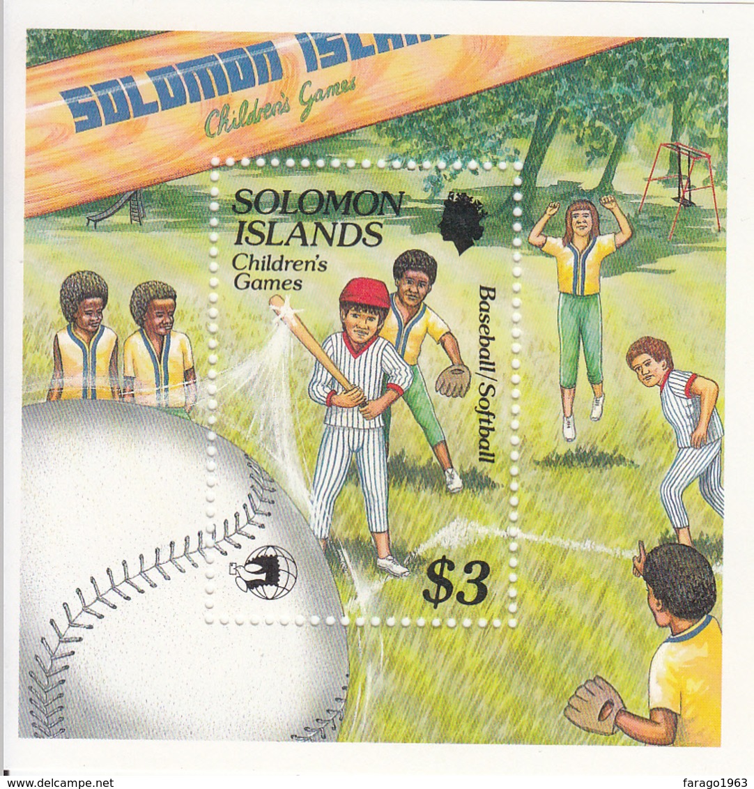 1989 Solomon Islands Children’s Games Playing Baseball / Softball  Souvenir Sheet Of 1 MNH - Islas Salomón (1978-...)
