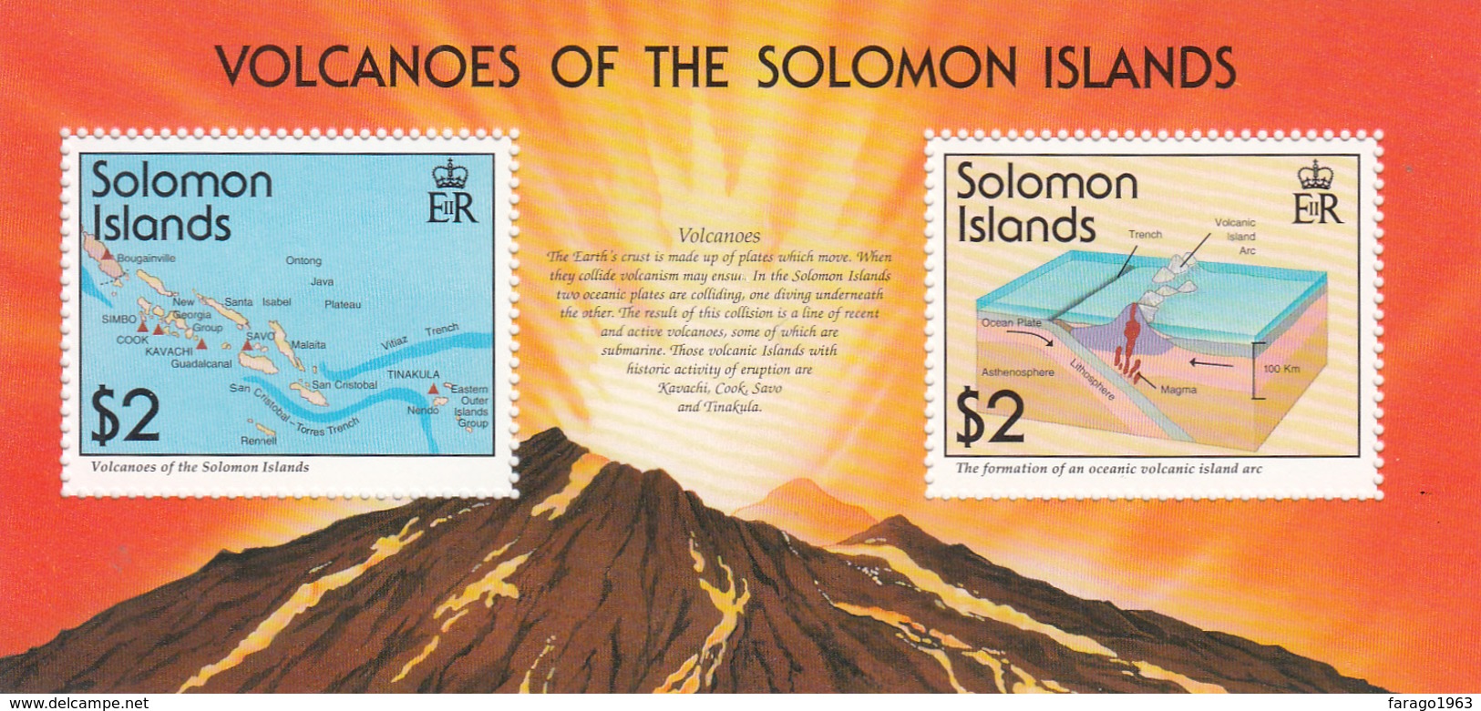 1994 Solomon Islands Volcanoes Map And Illustration Of Formation Souvenir Sheet Of 2 MNH - Salomon (Iles 1978-...)