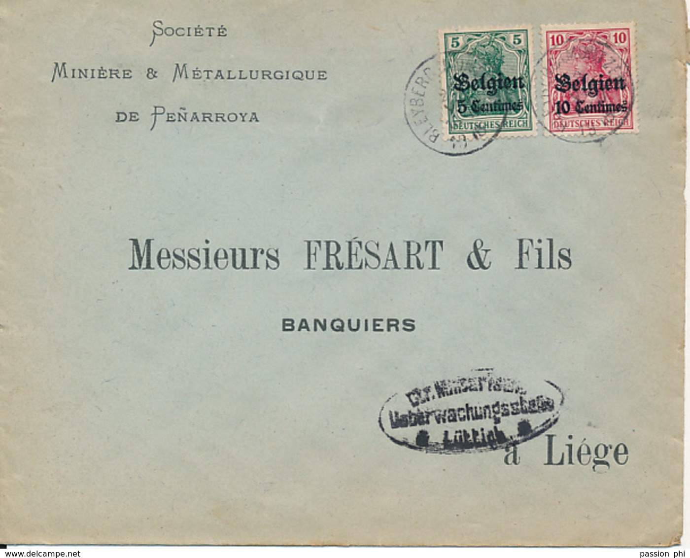 BELGIUM COVER FROM BLEYBERG TO LIEGE - OC1/25 Gouvernement Général