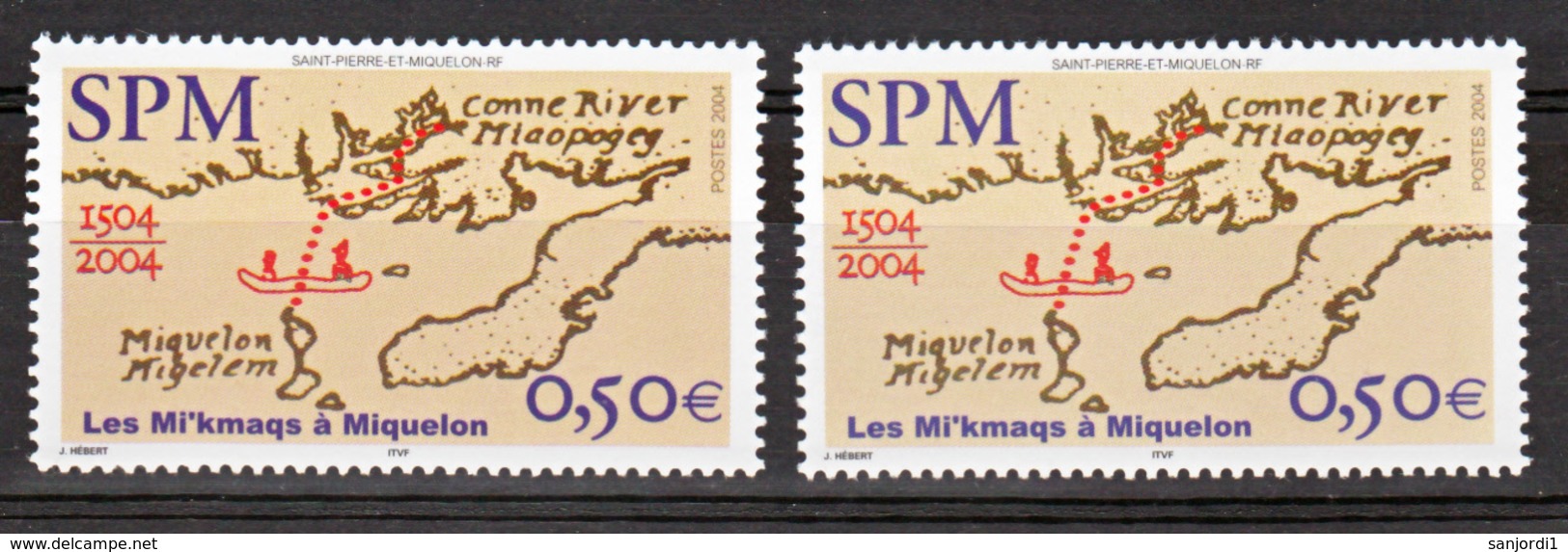 Saint Pierre Et Miquelon 818 Arrivée Des Indiens Variété Bleu Roi Et Très Pale Neuf ** MNH Sin Charmela - Non Dentelés, épreuves & Variétés