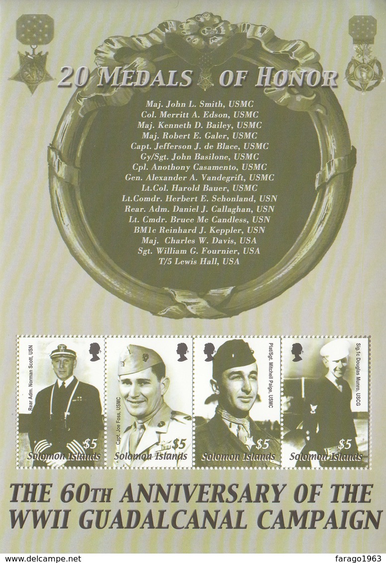 2002 Solomon Islands 60th Anniv Battle Of Guadalcanal Souvenir Sheet Of 4 MNH - Salomoninseln (Salomonen 1978-...)