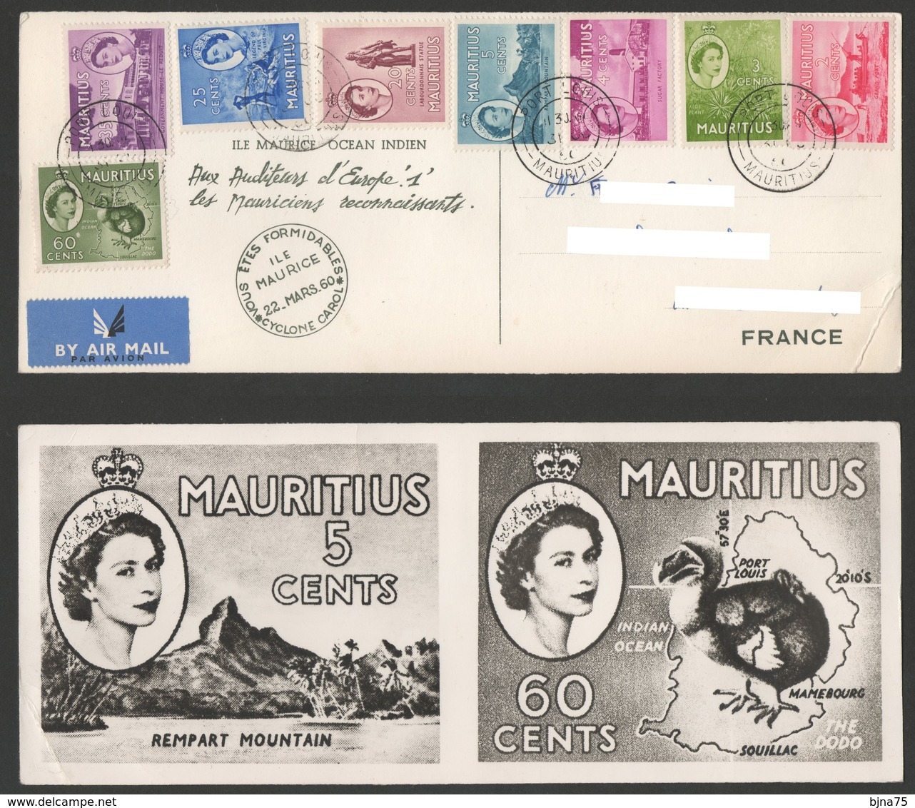 MAURITIUS  Cyclone CAROL  22 Mars 1960 - Remerciements Des Mauriciens Aux Français ( Appel Europe 1) - Maurice (1968-...)