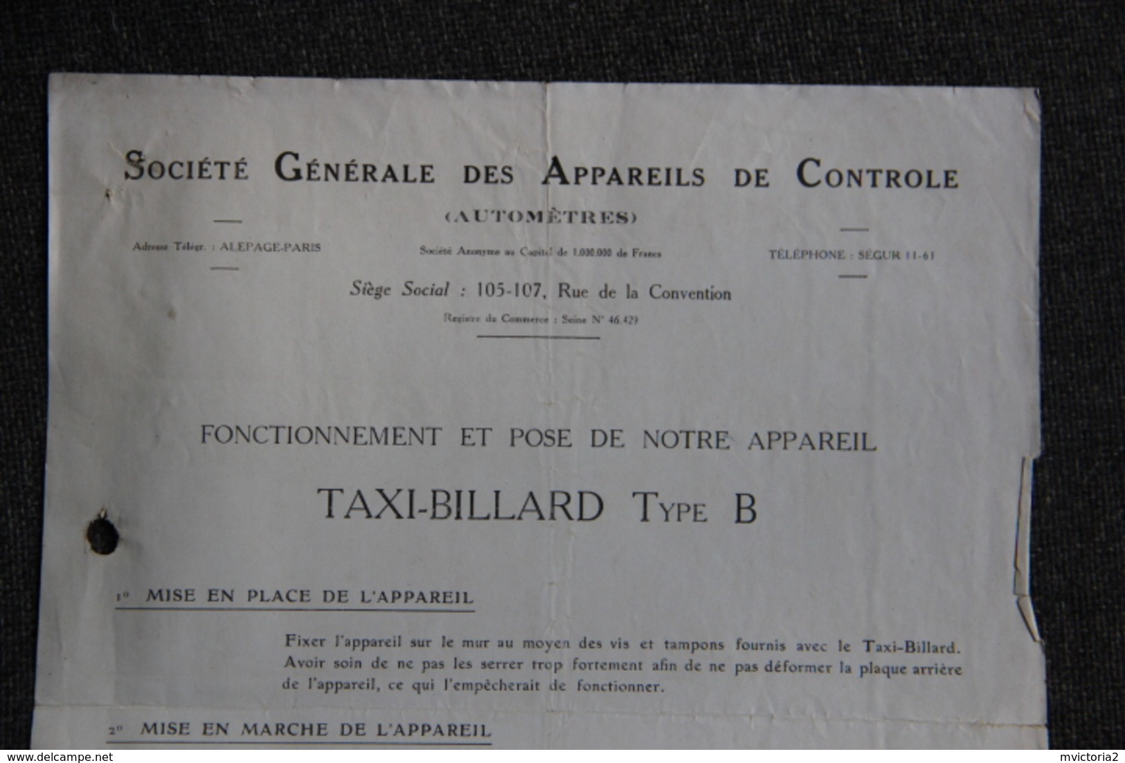 Document Commercial Relatif Au Fonctionnement Et Pose De TAXI BILLARD Dans Les Cafés. - 1900 – 1949