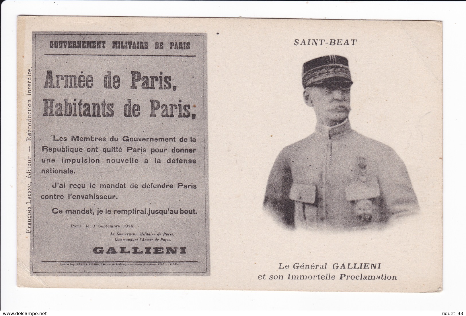 SAINT-BEAT - Le Général GALLIENI Et Son Immortelle Proclamation - Personajes